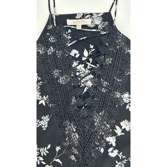 WAYF Black White Floral Deep V Neck Camisole Tank Top Lace Sexy Cottage Size S - Picture 3 of 8